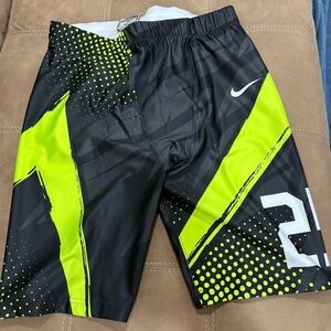 Nike Black and Neon Green Football Shorts